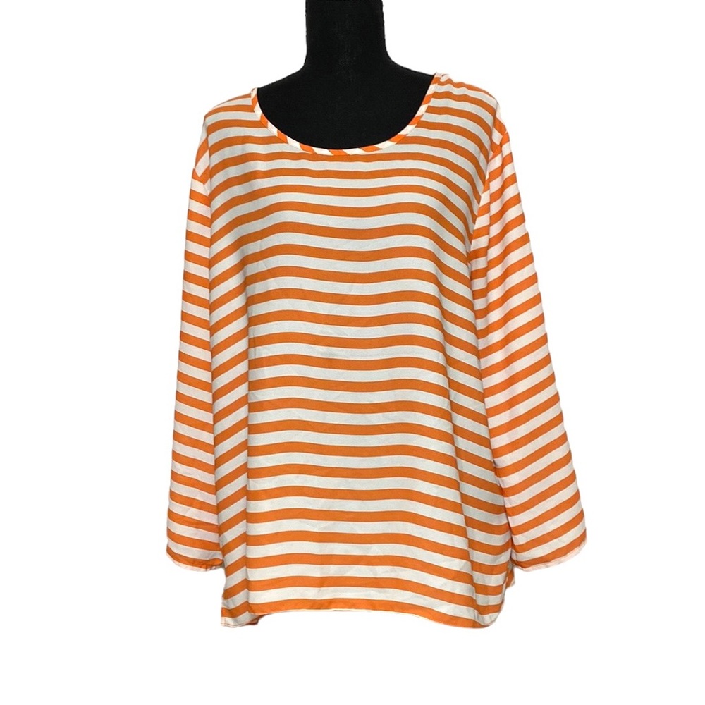 Orange White Striped Semi Sheer Blouse XL